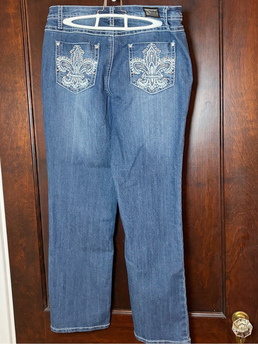 Vintage Y2K Earl Jeans Women’s Blue Denim 6P Embroidered Bling Fleur De Lis